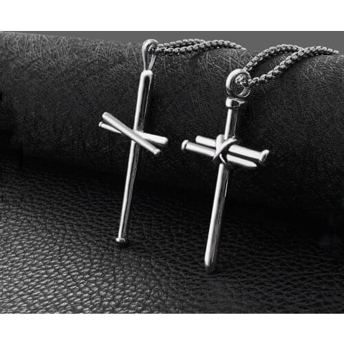 Fashion titanium steel rock punk style pendant baseball men and women cross necklace with accessories hot sale