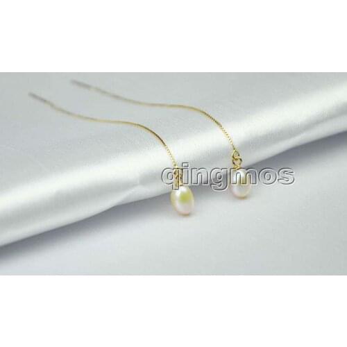 Fashion 7-9mm Pink Drop Natural Freshwater pearl and Gold-Color sterling silver s925 Ear Line dangle 4'' Earring-ear661