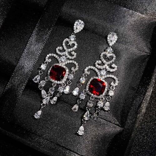 Womens Boho Style Earrings Royal Court Tassel Ruby Red Stone Earrings For Women Weddings Party Jewelry