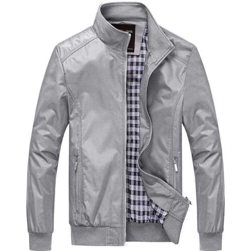 Men Jacket Spring 2019 Autumn Solid color Stand Collar Grey Casual Jackets M-5XL 6XL Outerwear Men Clothing Plus size