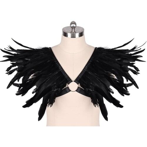Mens Feather Cage Bralette Harness Epaulette Shoulder Wings Crop Top Goth Steampunk Festival Burning Man Rave Clothing