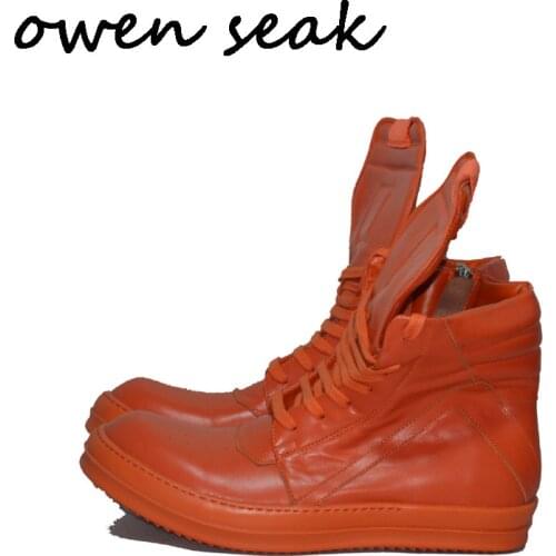 Owen Seak Men Casual Shoes High-TOP Ankle Boots Genuine Leather Sneaker Luxury Trainers Boots Lace-up Zip Flat Shoes Big Size
