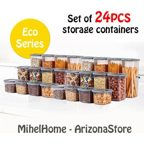 Mihel Eco Series Kitchen Food Storage Container Set, Flexible Plastic Smoked Square Rations, Spice, coffee, chips, rice v pasta jar