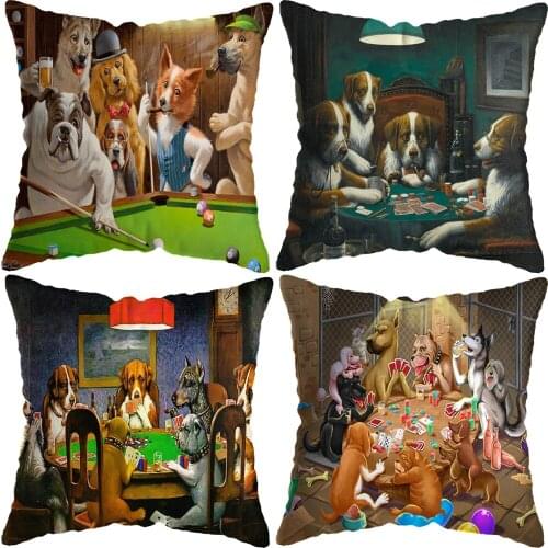45x45cm Dogs Playing Poker Cards Pillowcase Pillowslip Dogs Playing Poker Pillow Cover Home Decoration Pillowcase Sofa Decor