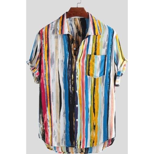 New Fashion High Quality Men Luxury Stylish Mens Multi Color Lump Chest Pocket Short Sleeve Round Hem Loose Shirts Blouse 2020