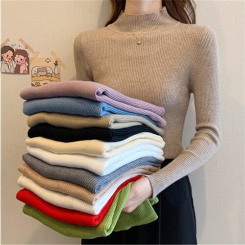 Autumn Winter Basic Solid Color Women Pullovers Sweaterturtleneck Knitted Women Tops Long Sleeve Short Slim Sweater