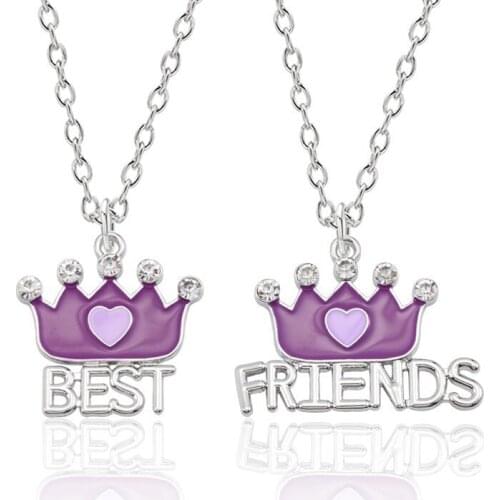 Best Friend Necklace For Women Purple Heart Rhinestone Crown BFF Necklace Men And Women Friendship Jewelry Gift Free Shipping