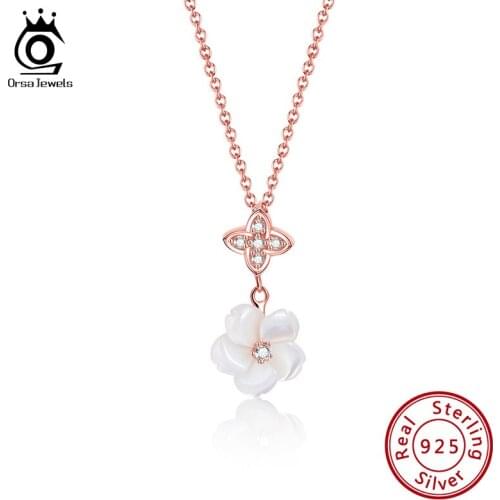 ORSA JEWELS 925 Sterling Silver Flower Pendant Necklace Freshwater Pearl Jewelry Accessories Women Fine Jewelry Gift SN280