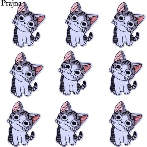 Prajna Wholesale 10PCS Cats Cartoon Patches Pussy Iron on Patch Hippie Badges For Clothing Baby Shoes Stripe Bag Appliques Jeans