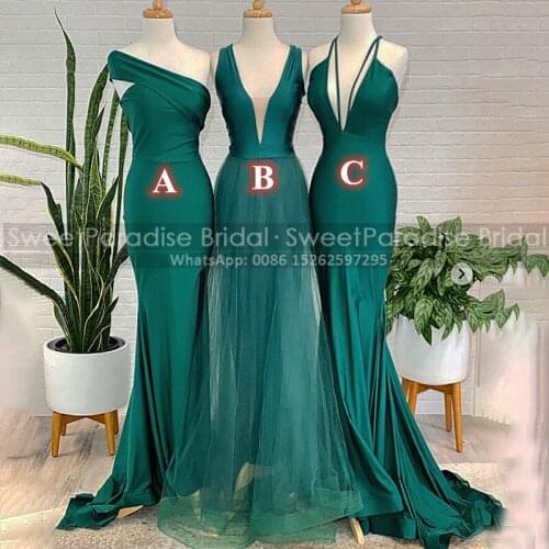 2021 Teal Mermaid Bridesmaid Dresses Long Sweep Train Sleeveless V Neck Prom Dress Wedding Party Vestido De Fiesta De Boda