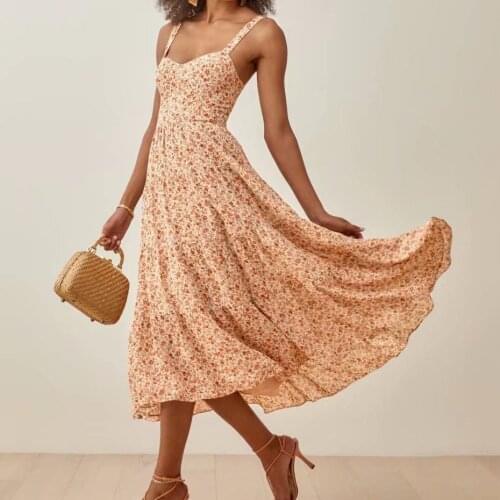 DUISNENA boho dress summer strap women dresses sleeveless floral print robe slim empire casual vestidos