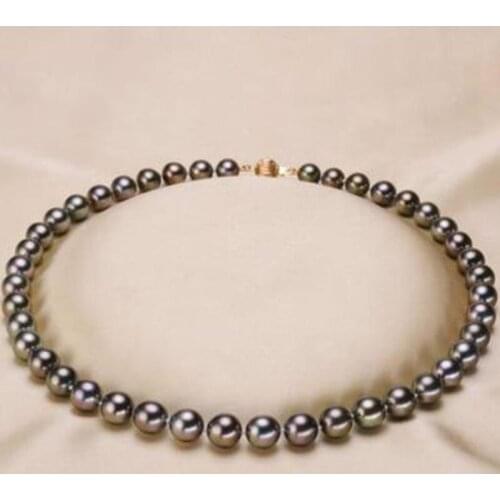 Stunning round freshwater 11-12mm black green red pearl necklace 18inch 925silver