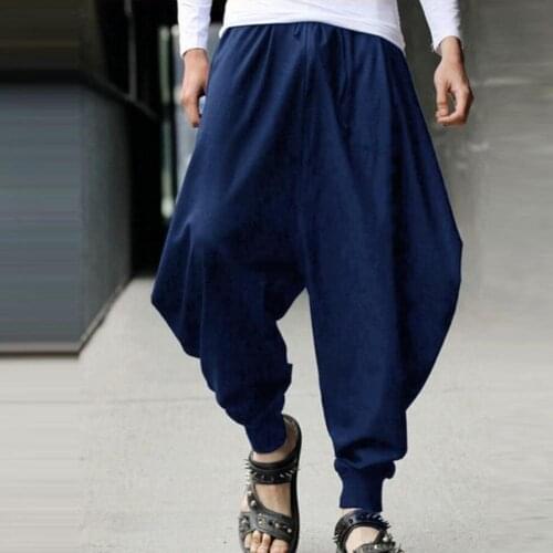 Casual Pants Vintage Solid Color Loose Sports Harem Pants Wide Leg Elastic Band Long Trousers