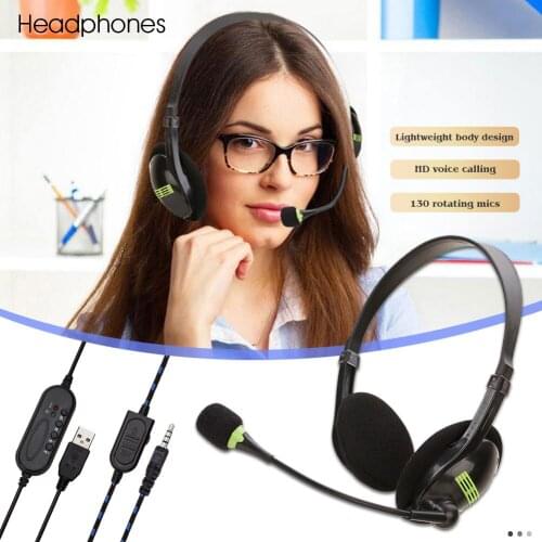 USB/3.5mm Wired Headphones Stereo Office Students Headset Earphone for PC Computer Skype MSN PS4 Play Station Headphone with Mic