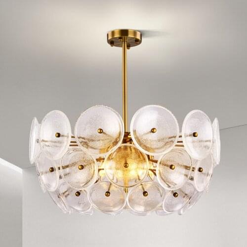 Modern Design Gold Led Chandeliers Lighting Round Glass Led Chandelier Lamp Living Room Decor Suspension Hanging Light Fixtures