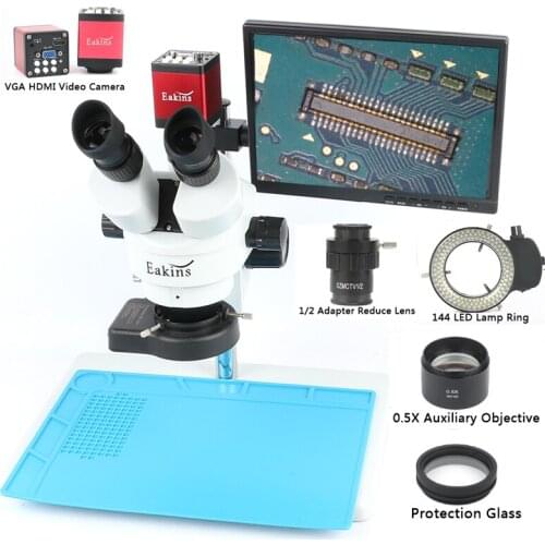 3.5X 7X 90X+13MP 720P HDMI VGA Video Camera Simul Focal Trinocular Stereo Microscope LCD Display For Fix Repair Phone Soldering