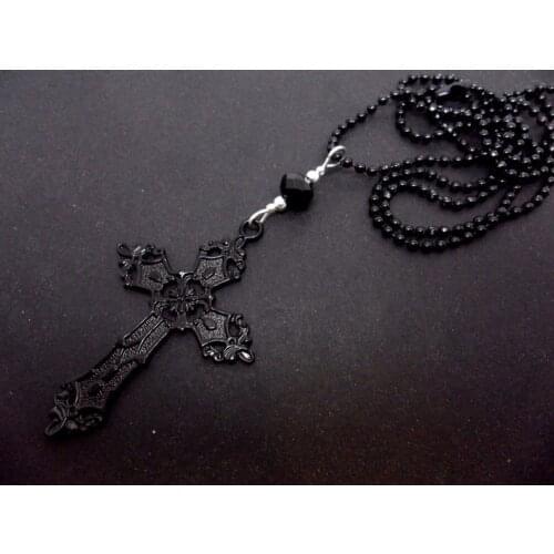 Goth Black Cross Black Ball Chain Pendant Necklace Witchy Alternative Punk Witchy Punk Statement Rock Jewelry Women Gift 2021