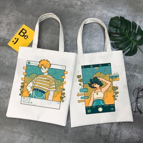 Women Canvas Shopping Bag Y2K Japan Anime Print Female Cotton Cloth Shoulder Bag Eco Handbag Tote Reusable Grocery Shopper Bags