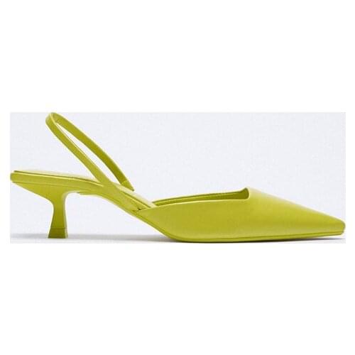 2021 Summer Pointed Toe Stiletto High Heels Sandals Korean Back Strap Thin Heels Genuine Leather Green Office Ol Shoes Pumps