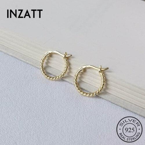 INZATT Real 925 Sterling Silver Geometric Minimalist Round Hoop Earrings For Fashion Women Party Trendy Fine Jewelry Accessories