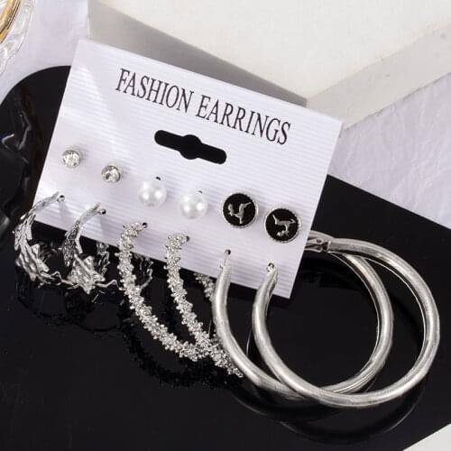 Fashion Big Round Hoop Womens Earrings Set For Women Geometric Statement Silver Colour Large Earrings 2021 Trend Jewelry Gifts