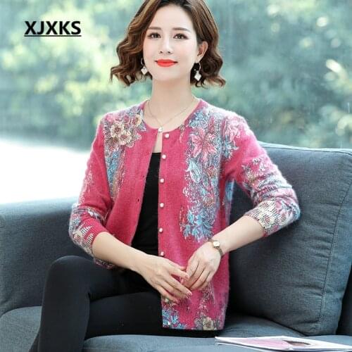 XJXKS Women Cardigan Coat 2019 Autumn Winter New Loose Plus Size High-end mink cashmere Knitted Cardigan Women Sweater