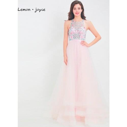 Lemon joyce Luxury Beading Evening Dress Tulle Scalloped Backless Long Floor Length Evening Gowns Formal Party Dresses Plus Size