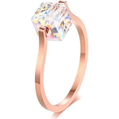 Bling CZ Rings for Women 585 Rose Gold Color Engagement anel feminino Gifts for Her Cute Sugar Cube Shape Ring