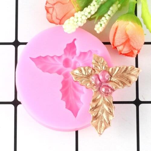 1pcs Holly Leaves Christmas Cake Decorating Tools Silicone Mold Fondant Chocolate Candy Gumpaste Molds Cupcake Baking Mould