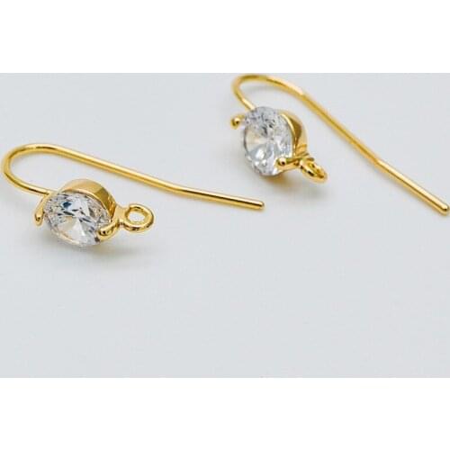 10pcs CZ Paved Gold Earring Hooks, 18K Gold Plated Brass Earwires, Craft Earring Components (GB-492)