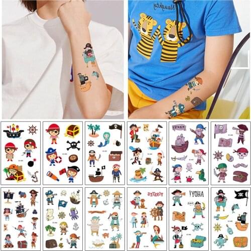12 Sheets Pirate Theme Temporary Tattoo Sticker for Kids Children Party Body Art Cosplay Playing Waterproof Stickers Tattoo Toys