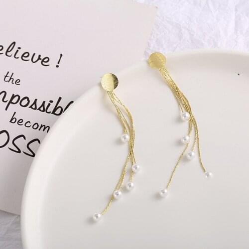 New Korean Fashion Sweet Earrings Long Tassel Pearl Earrings Earrings Exquisite Exaggerated Elegant Trend Womens Earrings