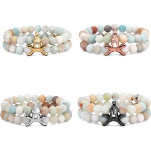 2pcs/lot 8mm warrior helmet crown gold silver copper cz zircon cubic zirconia beads bohemian Bracelet elastic Stone Bangles ef24