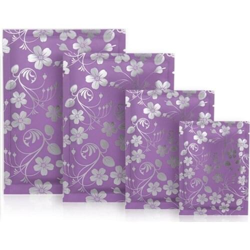 2000pcs/lot Purple Flower pattern Aluminum Foil Flat Bath Salt Cosmetic Bag Mask packing bag wholesale