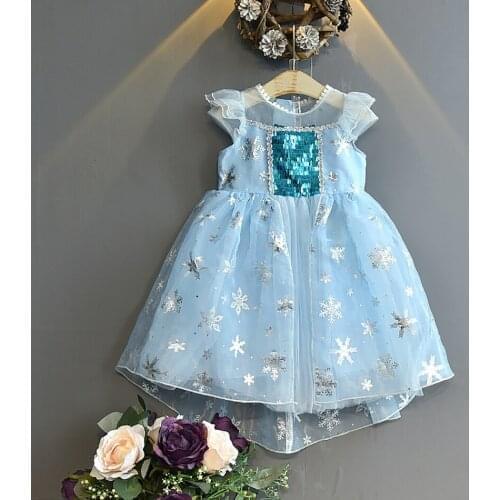 2021 Summer Party Dress with Belt Girls Floral Dress Children Flying Short Sleeve Casual Clothing Baby Girl Kids Fashion Outfit