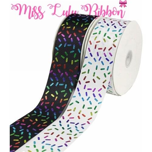 3"75mm Rainbow Hologram Foil Sweet Candy Printed Solid Grosgrain Ribbon DIY Gift Bowknots Hair Band Making 50yards/roll