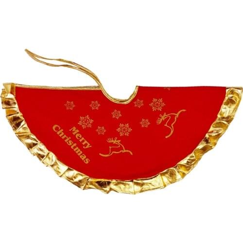 90cm Christmas Tree Skirt Santa Claus Snowflake Red Gold Frame Tree Rug Skirt New Year Merry Christmas Party Decoration 2019