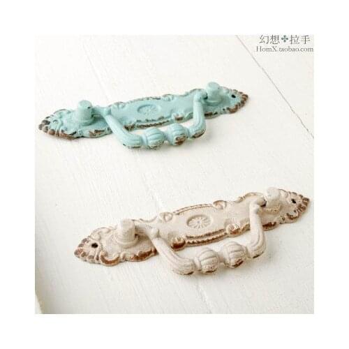 American Antique Double Hole Handle European Pastoral Hanging Ring Knob Mediterranean Retro Furniture Cabinet Drawer Dark Handle