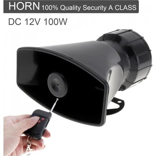 12V 100W 7 Sounds Loud Auto Car Warning Alarm Police Fire Siren Horn Speaker with Black Remote Controller