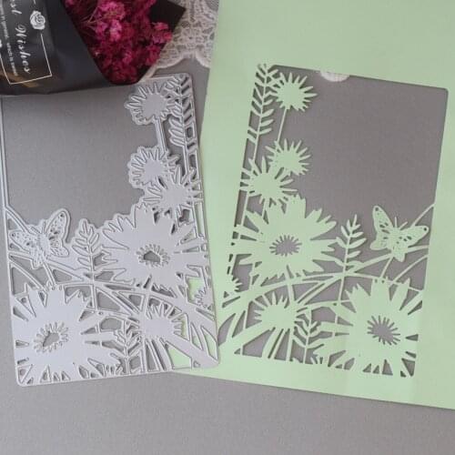 Butterfly Flower Rectangle Background Metal Cutting Dies for Scrapbooking DIY Photo Album Card Making Decorative Stencil