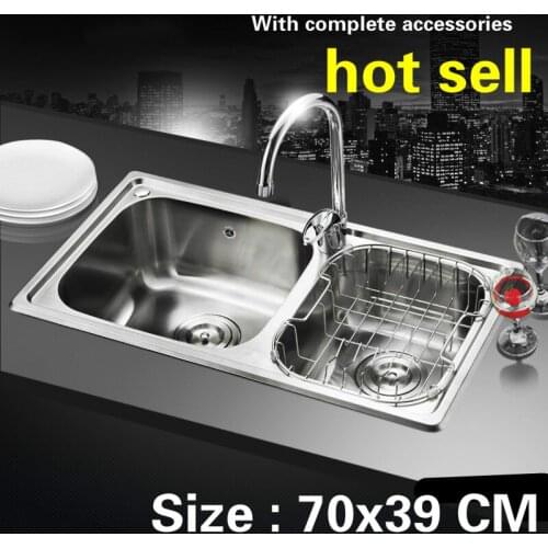 Free shipping kitchen sink 0.8mm food grade 304 stainless steel standard double groove fashion hot sell 70x39 CM