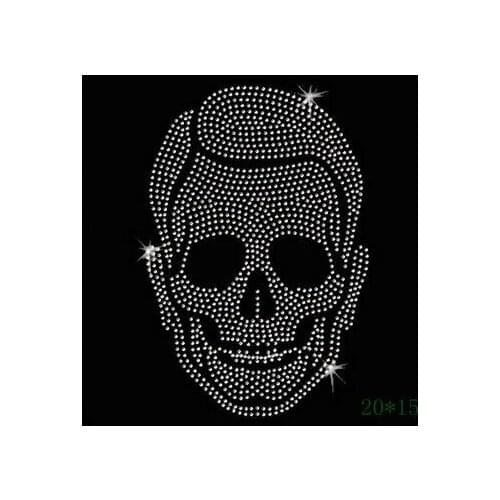 Free Shipping hotfix rhinestones heat transfer design iron on motifs skull with tooth