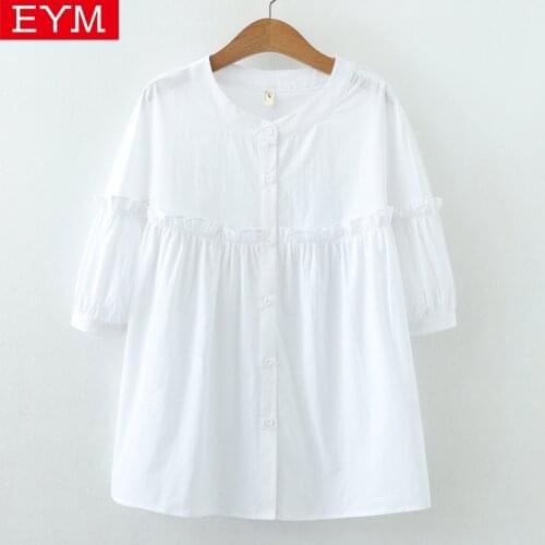 Simple Loose Design Womens Short Sleeve Blouses and Tops 2021 Summer Woman Fresh Solid White Cotton Blouse Sweet Lady Clothes
