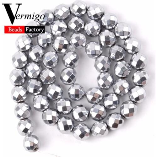 Wholesale Faceted Silver Plated Hematite Beads Natural Stone Ball Beads For Jewelry Making Findings Diy Bracelet Accessories