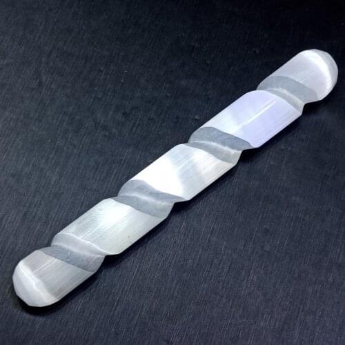 Dhxyzb15-16cm Natural selenite Massage wand screw thread stone rock Quartz Crystal Mineral Specimen Healing Treatment home Decor