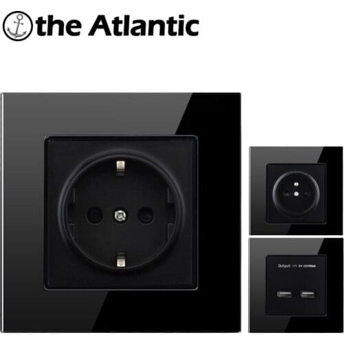 Atlectric EU FR Power Socket Electrical Outlet With Dual USB Charging Wall Socket Tempered Glass Panel Power Adapter