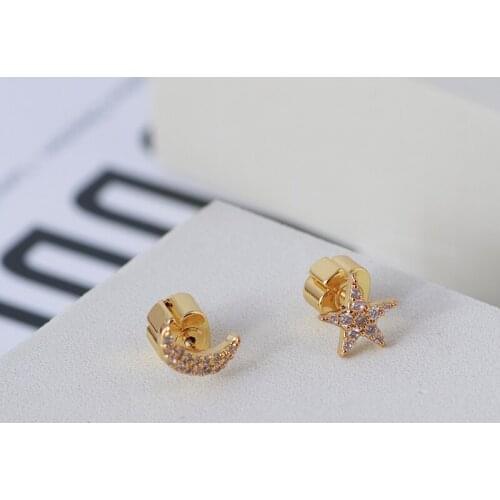 European and American niche design simple asymmetric star moon inlay shining Earrings delicate and compact