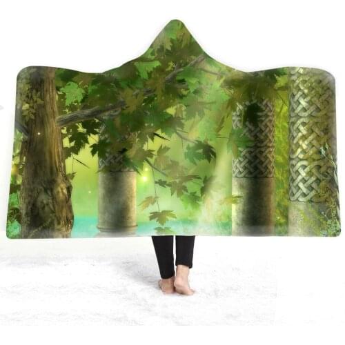 Landscape Forest Hat Blanket Adult Hooded Coral Fleece Warm Wearable Blanket Wool Blanket Winter Blankets Large