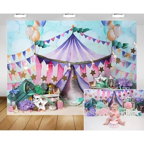 Circus Carnival Birthday Backdrop Photocall Painting Sky Tent Sweet Children Portrait Background Photography Balloons Star Cloud