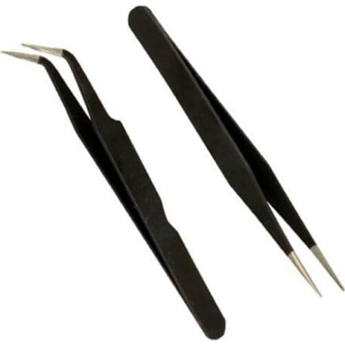 Hot Promotion 2 Black Acrylic Stainless Steel Tweezers Gel Repairing Maintenance Tools Paillette Nipper Picking Tool #OS
